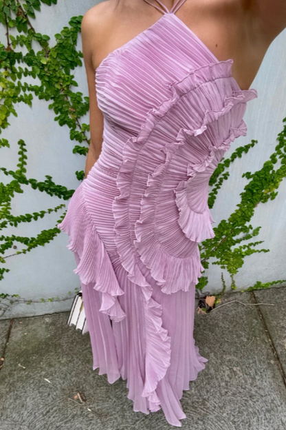 Women's Maxi Halter Evening Dress Pleated Design