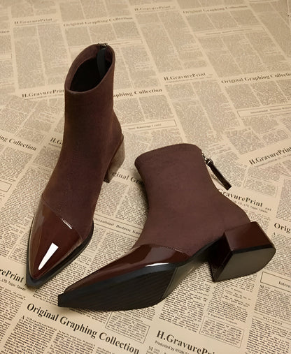 Women's Ankle Boots Pointed Toe Block Heel Black - VibreMode