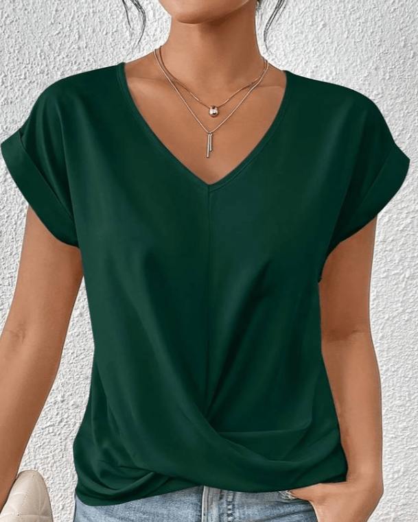 Women's V-Neck Twist Front Short Sleeve Blouse - VibreMode