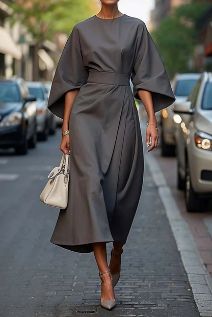 Women's Round Neck Lantern Sleeve Dress