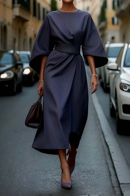 Women's Lantern Sleeve Dress with Belt - VibreMode