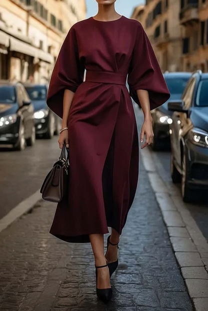 Women's Midi Dress Belted Waist