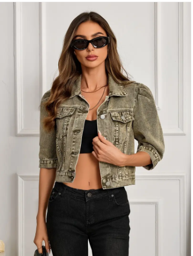 Women's Denim Jacket Short Casual Blue - VibreMode
