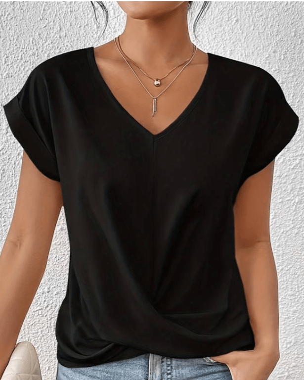 Women's V-Neck Twist Front Short Sleeve Blouse