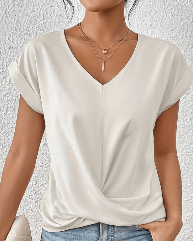 Women's V-Neck Twist Front Short Sleeve Blouse