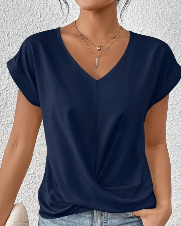 Women's V-Neck Twist Front Short Sleeve Blouse