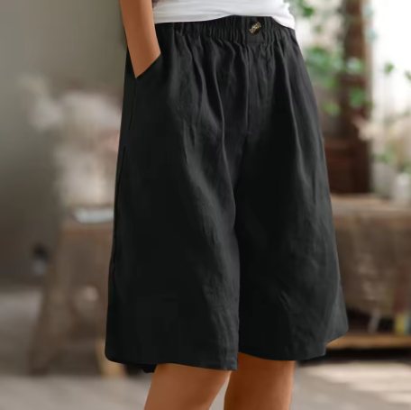 Women's Wide Leg Shorts Elastic Waist Knee Length