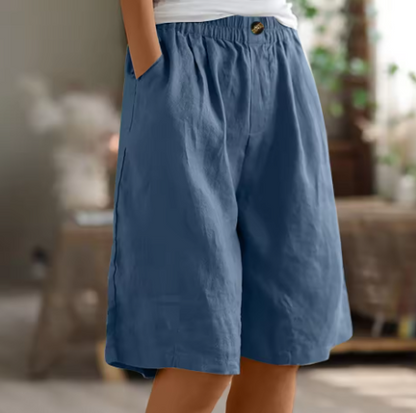 Women's Wide Leg Shorts Elastic Waist Knee Length