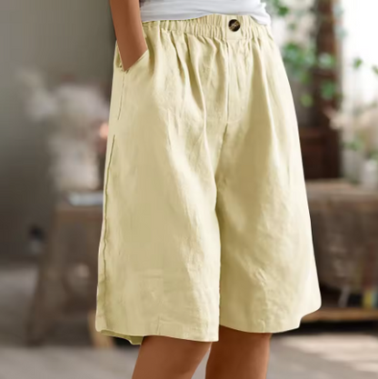 Women's Wide Leg Shorts Elastic Waist Knee Length