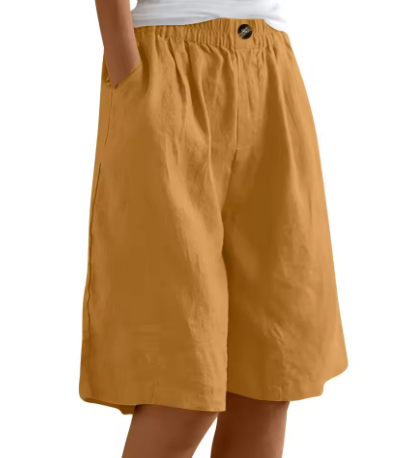 Women's Wide Leg Shorts Elastic Waist Knee Length