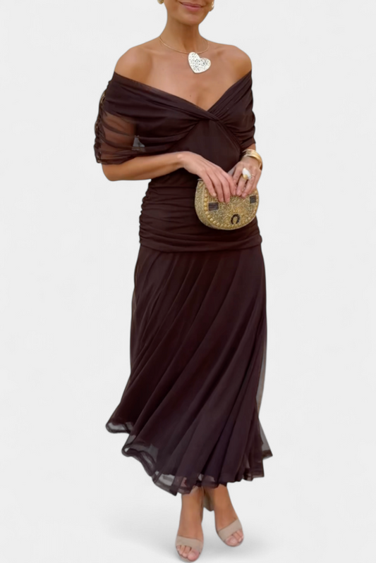 Chic Cold Shoulder Flowy Midi Dress - VibreMode