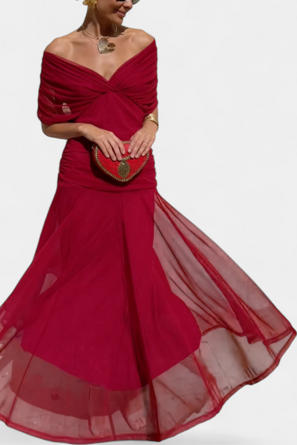 Chic Cold Shoulder Flowy Midi Dress