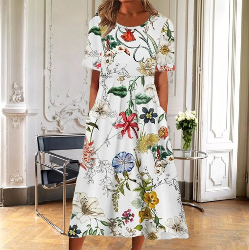 Women's Floral Print Midi Summer Dress