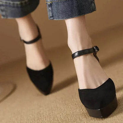 Ladies High Heel Ankle Strap Block Pumps Shoes
