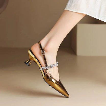 Women's Crystal Slingback Heels Pointed Toe Pumps