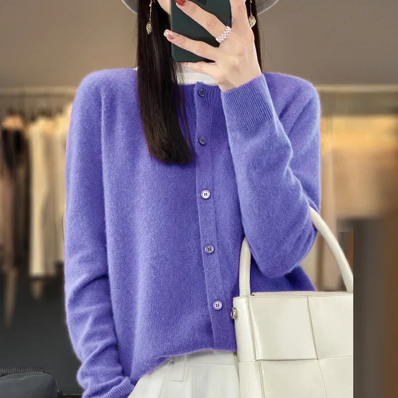 Women's Crewneck Cardigan Button-Up Style - VibreMode