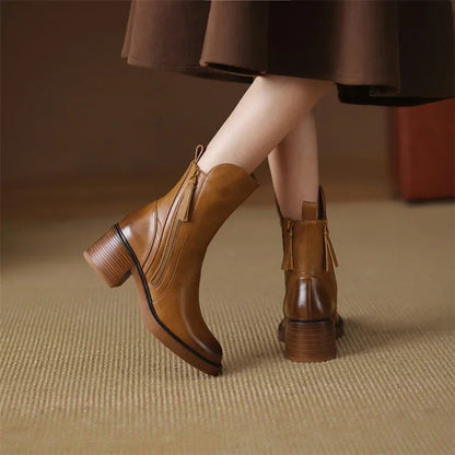 Women's Block Heel Side Zip Boots