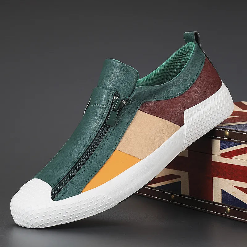 Men's Slip-On Sneakers Side Zipper Contrast Panels Comfortable - VibreMode