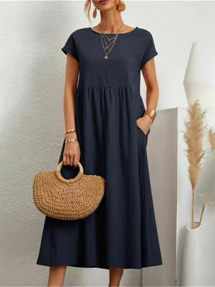 Women's Cotton O-Neck Vintage Dress