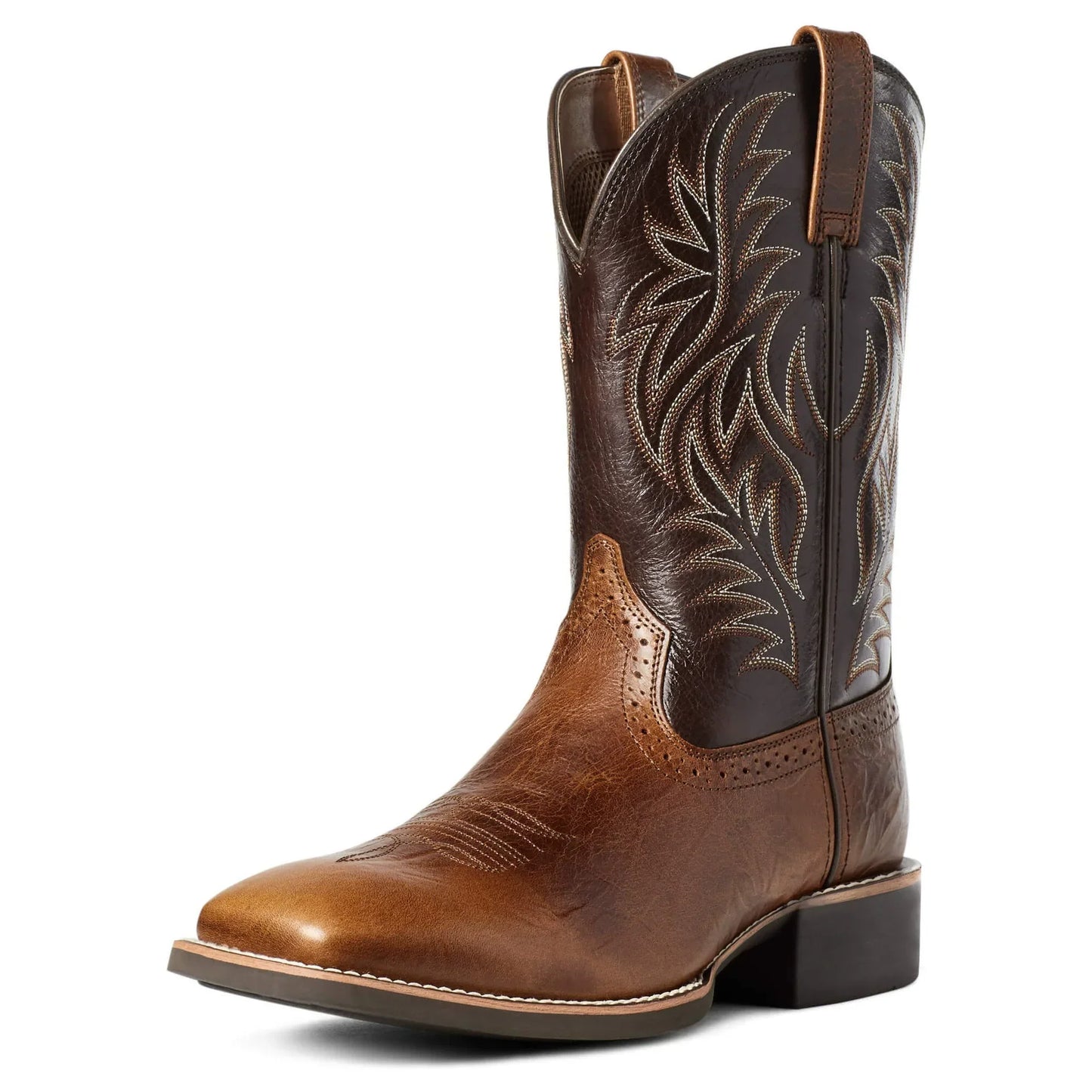 Men's Western Cowboy Boots Embroidered Mid-Calf Square Toe Brown