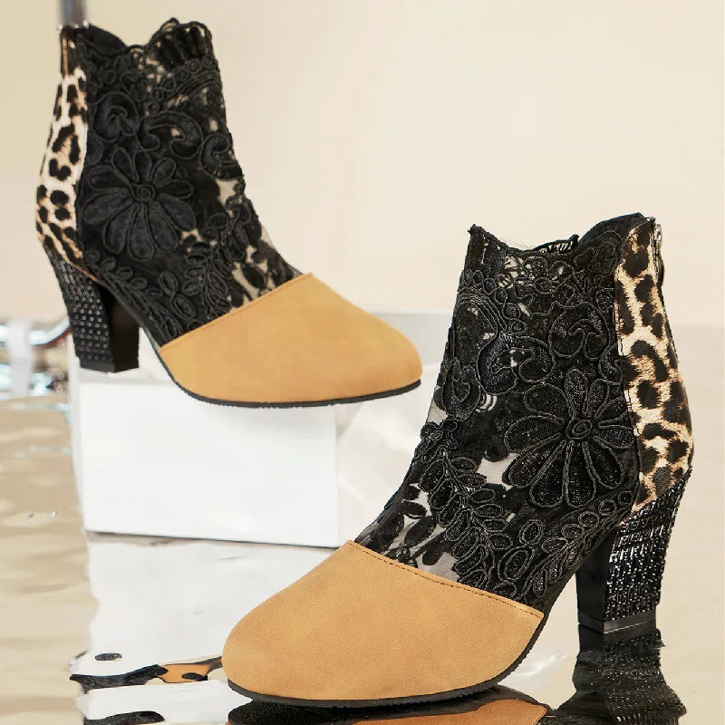 Elegant Women's Lace High Heel Mesh Boots