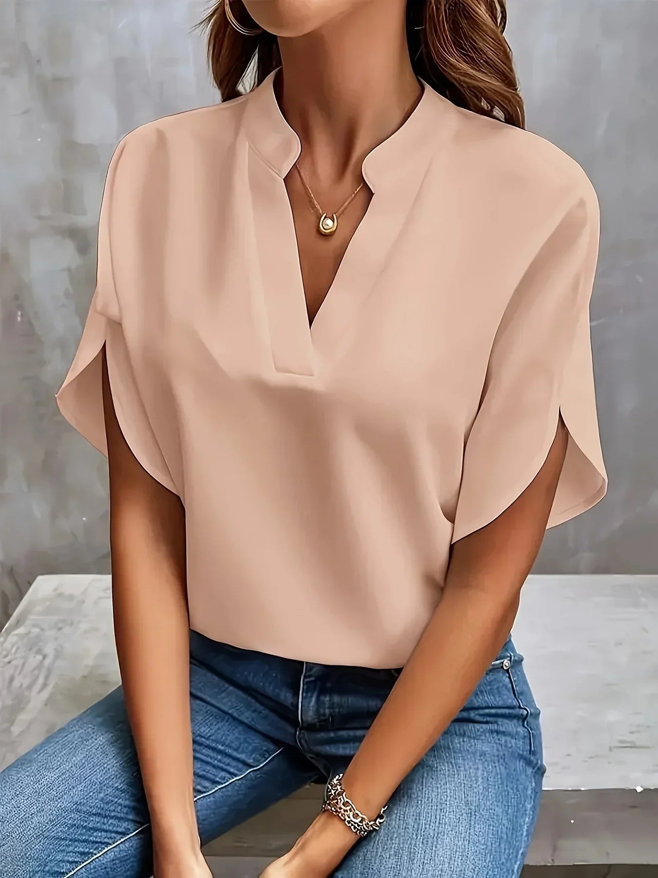 Women's Split Neck Short Sleeve Blouse
