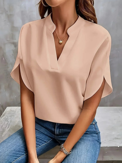 Women's Split Neck Short Sleeve Blouse