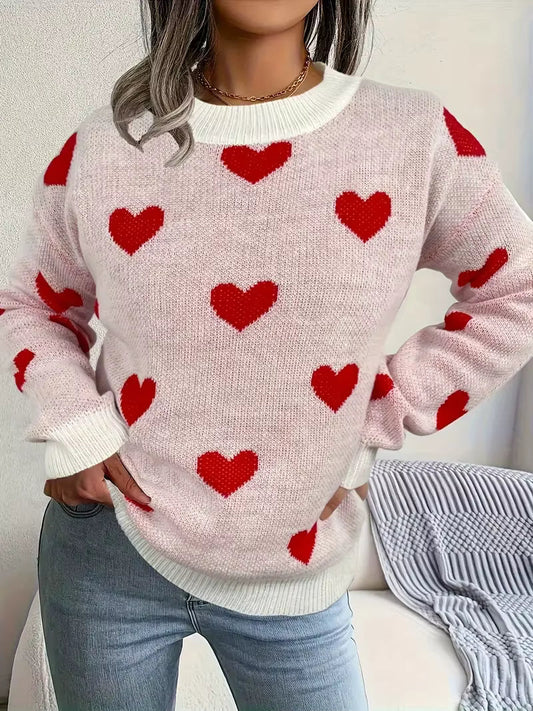 Women's Heart Print Sweater - VibreMode