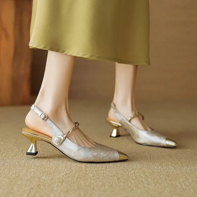 Women's Pearl Kitten Heels Slingback Pumps