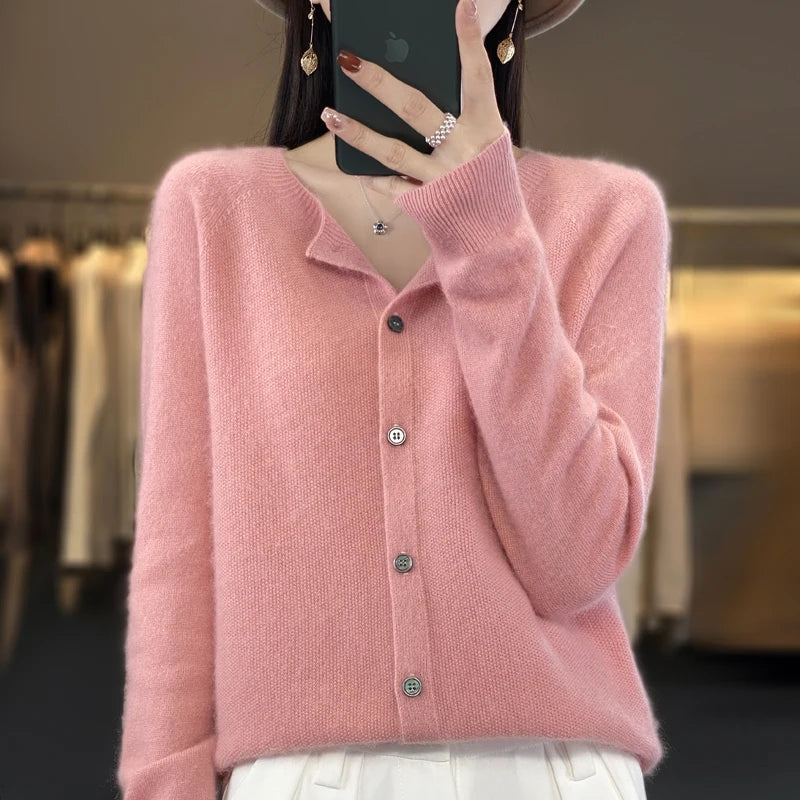 Women's Knitted Cardigan Round Neck