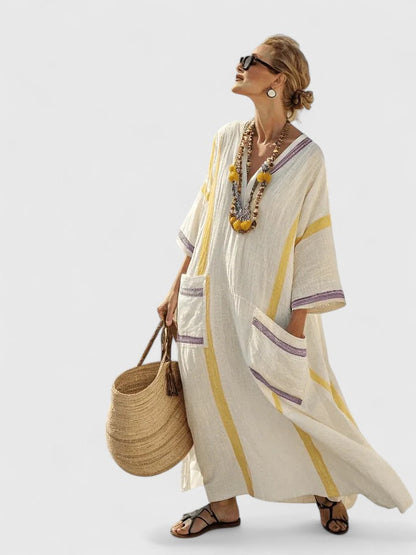 Women's V-Neck Maxi Dress Stripe Detail