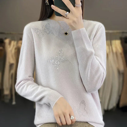 Women's Patterned Sweater Butterfly Design