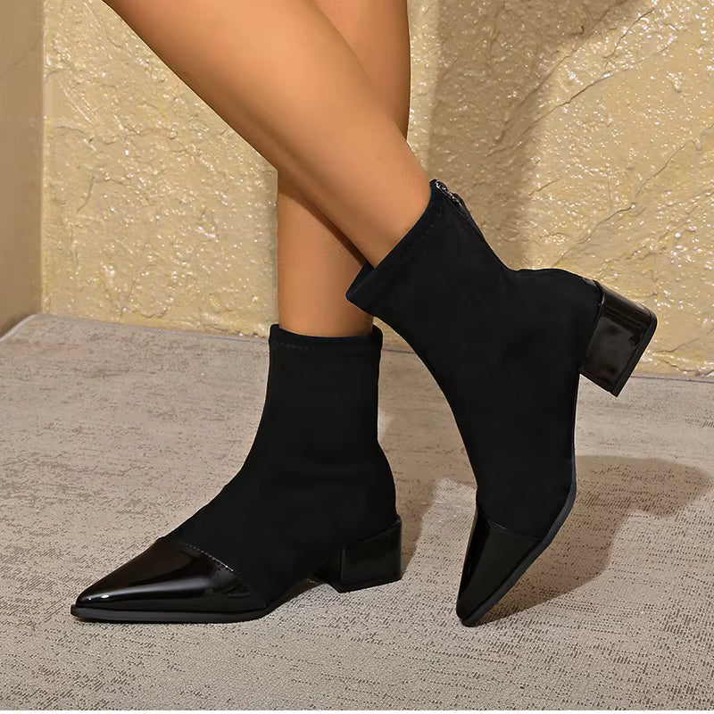 Women's Ankle Boots Pointed Toe Block Heel Black