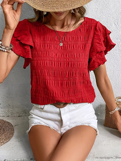 Women's Ruffle Sleeve Blouse Smocked Cotton - VibreMode