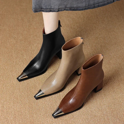 Women's Block Heel Boots Pointed Toe Closed