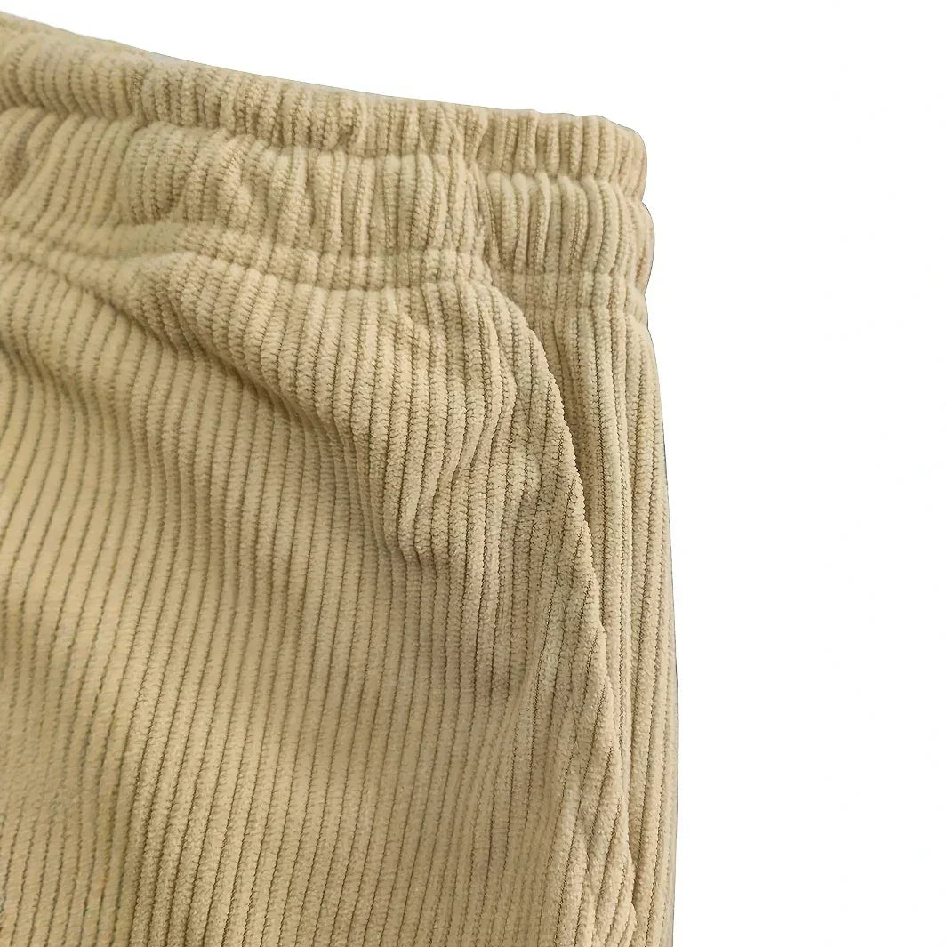 Men's Straight Leg Ribbed Pants Drawstring Waist Cotton