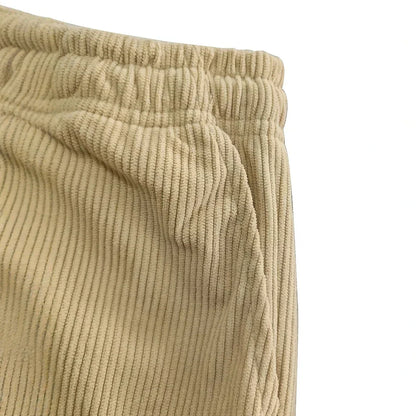 Men's Straight Leg Ribbed Pants Drawstring Waist Cotton