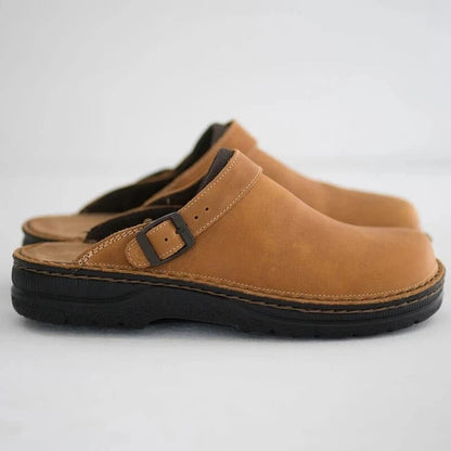 Men's Buckle Strap Clog Open Back Layered Sole