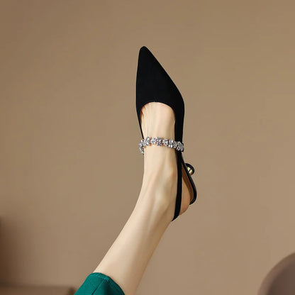 Women's Crystal Slingback Heels Pointed Toe Pumps