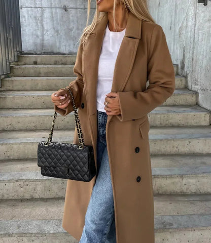 Women's Winter Coat Lapel Collar Button Closure