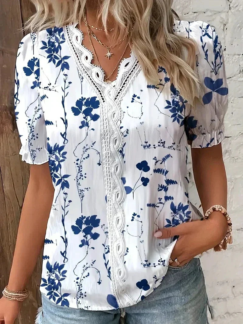 Women's V-Neck Floral Lace Blouse