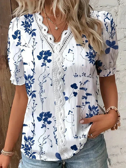 Women's V-Neck Floral Lace Blouse