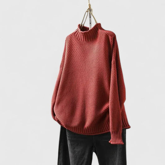Women's Waffle Knit Mock Neck Sweater - VibreMode