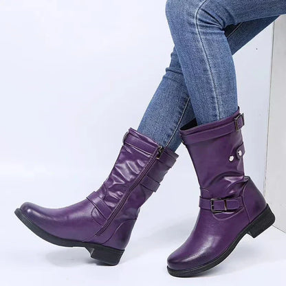 Women's Flat Boots Buckle Strap