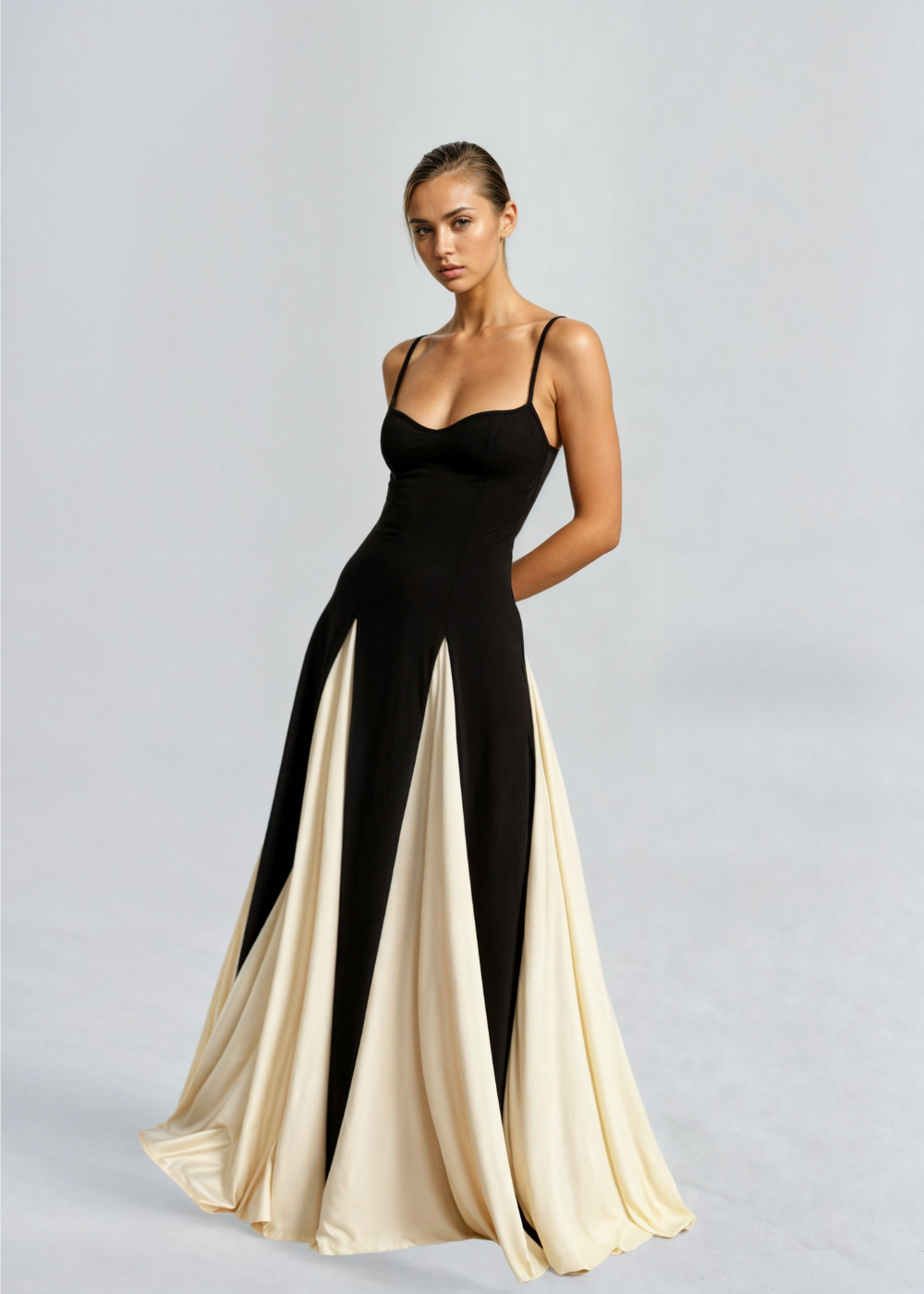 Chic Strap Maxi Dress with Color Block Detail