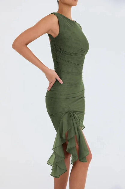 Women's Ruffle Midi Dress Elegant Floral
