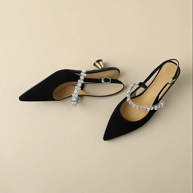 Luxurious Crystal Buckle High Heel Slingbacks