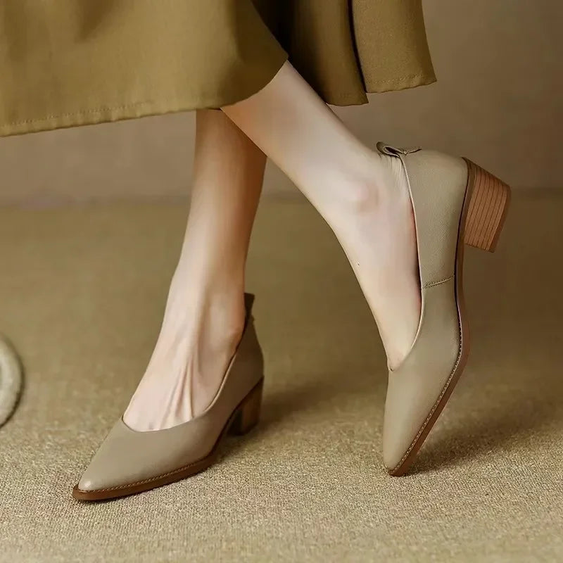 Women's Block Heel Pumps Pointed Toe Slip On Shoes - VibreMode