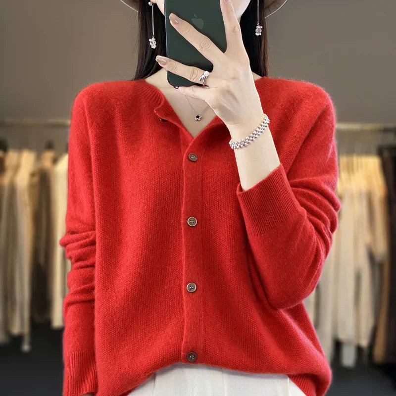 Women's Crewneck Cardigan Button-Up Style
