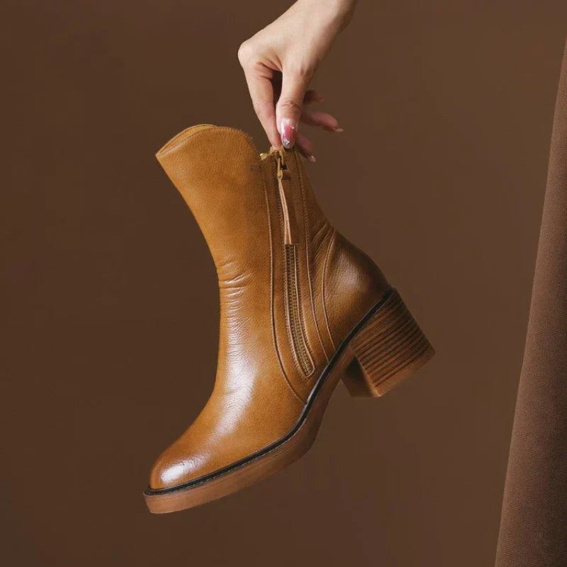 Women's Ankle Boots Zipper Block Heel - VibreMode